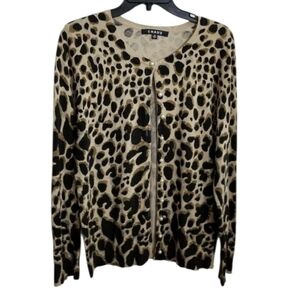 Chaus ocelot‎ animal print sweater cardigan pearl Button Women's Size medium